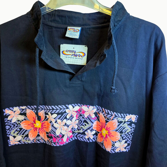 Crazy Shirt Hawaii Floral Pullover Lightweight Top XL Unisex M Navy Blackberry - Picture 3 of 13